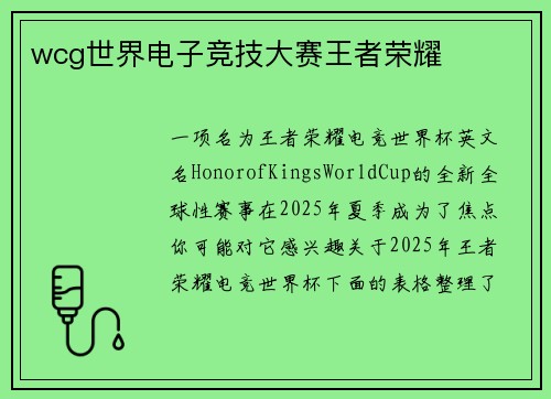 wcg世界电子竞技大赛王者荣耀