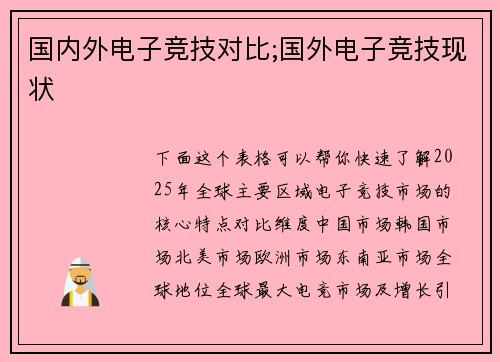 国内外电子竞技对比;国外电子竞技现状